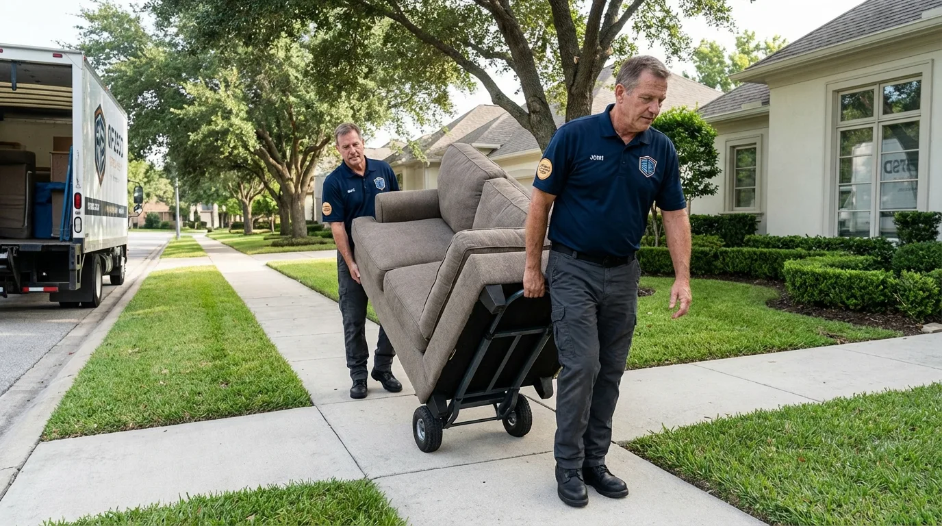 Local residential moving crew loading furniture in Navasota, TX